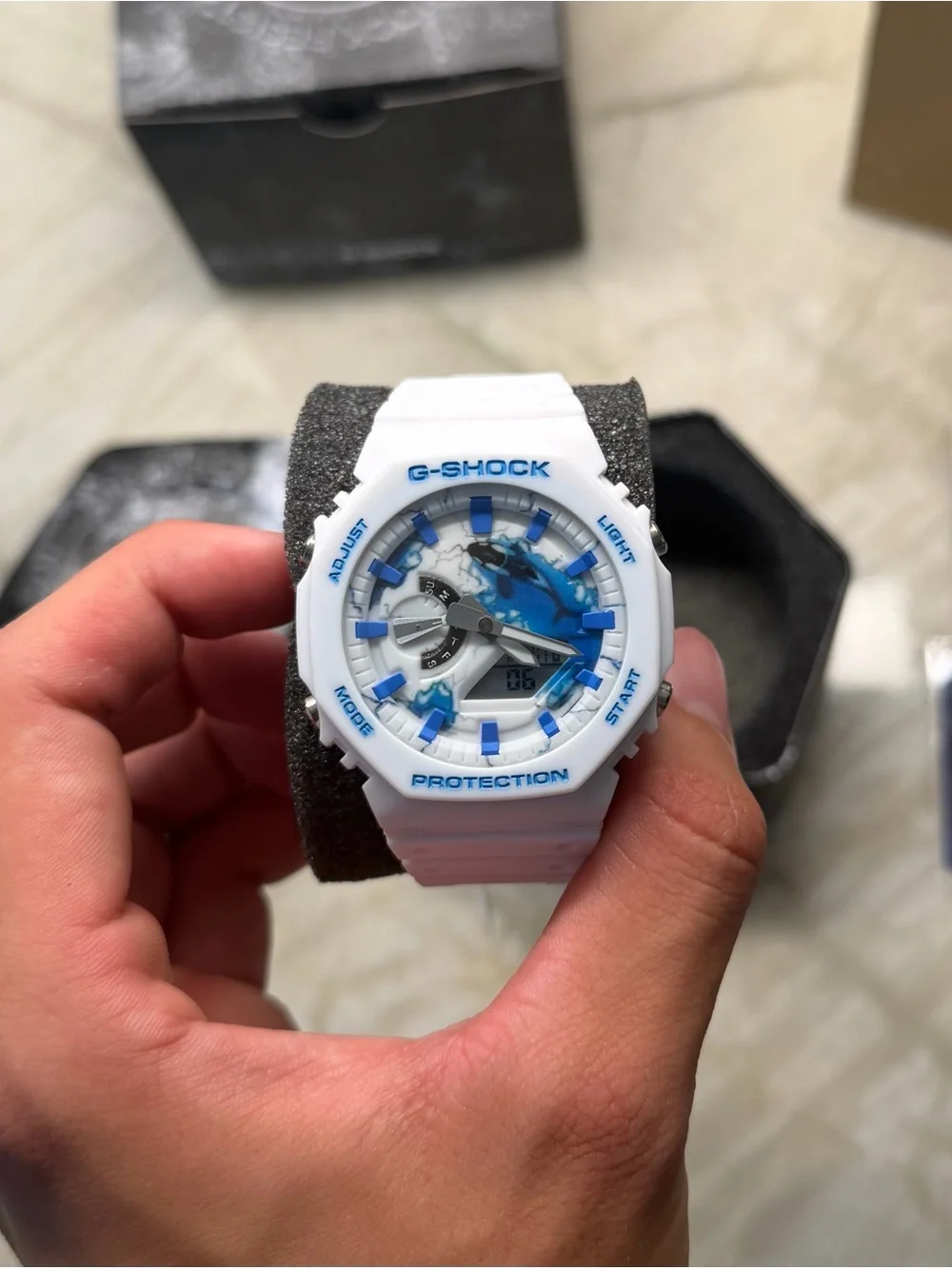 Casio G-Shock White and Light Blue Men's Watch with Box